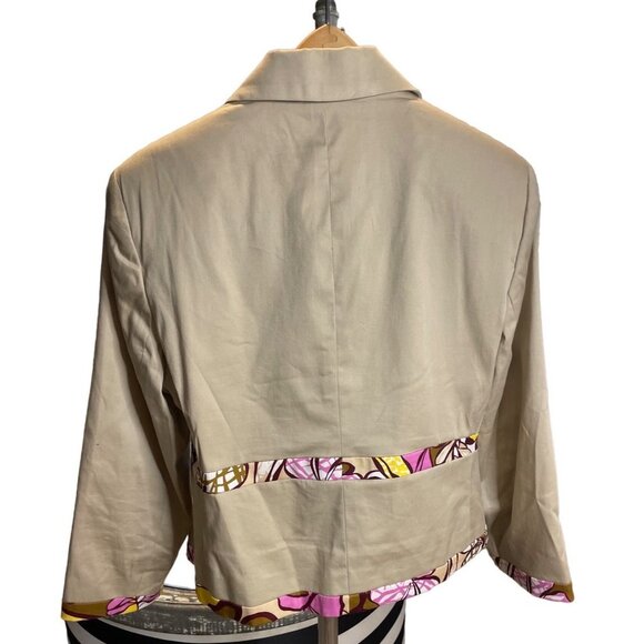 Harve Benard Khaki Buttoned Safari Colorful Detail Jacket Sz 8 - Picture 2 of 10